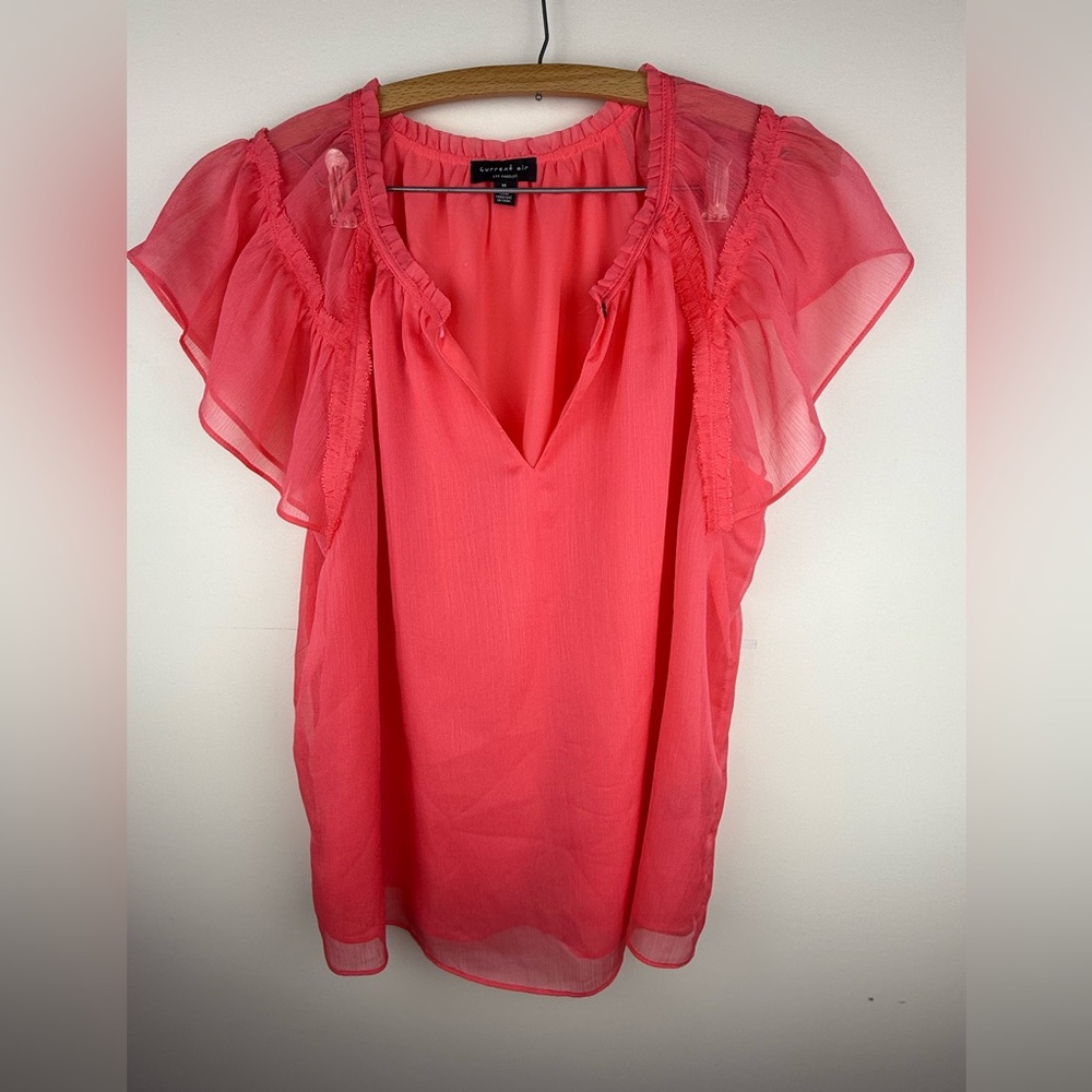 Current Air Vibrant Coral Ruffle Blouse